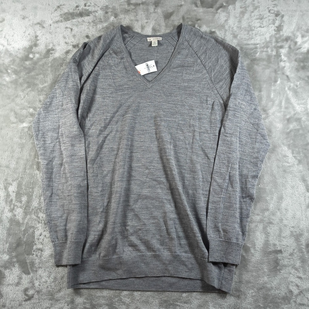 Gap Sweater Womens Large Gray Merino Wool V Neck Lightweight Pullover New